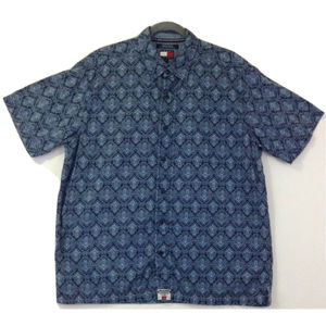 Tommy Hilfiger Jeans Men's Blue Short Sleeve Button Up Shirt Size Large